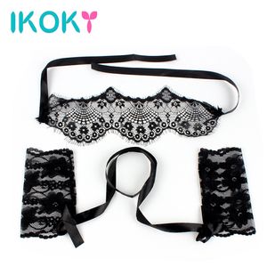 IKOKY 1 Set Sexy Lace Mask With Handcuffs Blindfold Sets Bondage Black Sex Toys for Couples Adult Games Women Exotic S924