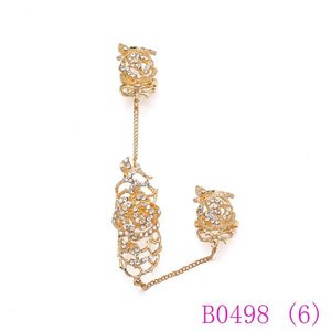 3pcs Lovely Gold Long Rings for Women Hollow Leaf Rhinestone 2 Fingers Chain Ring Femme Fashion Jewelry Gift B0498