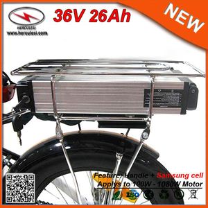 Deep Cycle 1000W Bakre rack Electricy Bike Batteri 36V 26AH litiumjon Batteri Används S Amsung 2.6Ah Cell 30A BMS + 2A laddare