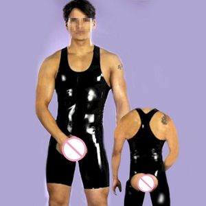 2017 Yeni Seksi Erkekler Siyah Deri Singlet Külot Crotchless Gay Fetiş Bodysuit Iç Çamaşırı Catsuit Vücut Seksi Deguisement Yetişkin