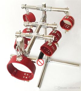 Weibliches DBSM-Bondage-Foltergerät, Edelstahl-Fesseln, Rahmen, Leder-Halsband, Handschellen, Fußfesseln, Sexspielzeug für Erwachsene