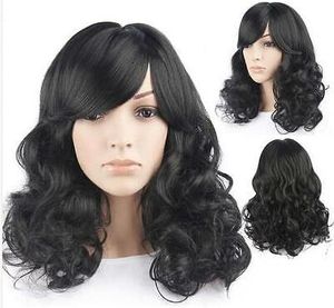 Nowy przybycie długie faliste fryzura czyste czarne syntetyczne peruki włosów dla kobiet