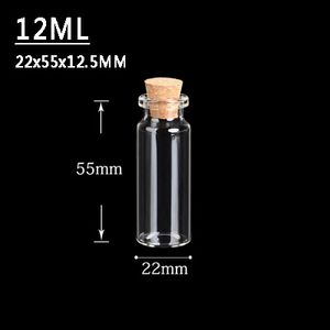 12ML 22X55X12.5MM Small Mini Clear Glass bottles Jars with Cork Stoppers/ Message Weddings Wish Jewelry Party Favors