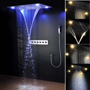 Romantisk LED Multifunktioner Badrum Dusch Systems Funktion Duschuppsättning Infälld takvattenfall Regn Dimy Bath Shower Control