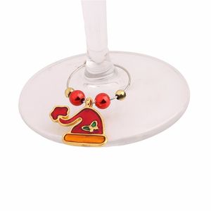 Natale Bicchiere da vino Decorazione Charms Festa Capodanno Coppa anello Decorazioni da tavola Pendenti di Natale Decorazioni per anelli in metallo