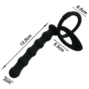 Män Penis Cock Ring Anal Plug Svart Silikon Sexleksaker Butt Expander A801 ​​3 D18111502