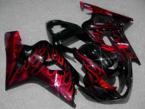 7Gifts Faring Kit för Suzuki GSXR600 GSXR750 04 05 K4 Eftermarknad GSX-R600 / 750 2004 2005 Black Red Flames Fairings Set FY90