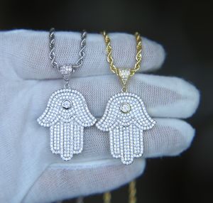 hip hop bling biżuteria iced out cool boy mężczyzna naszyjnik hamsa ręcznie wisiorek złoto posrebrzane cz cyrkonia bling hiphop naszyjnik dla mężczyzn