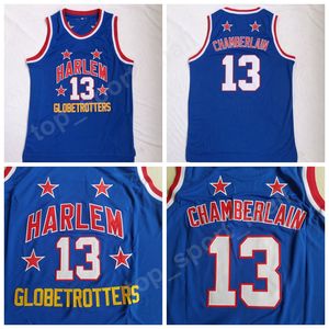 Harlem Globetrotters 13 Уилт Чемберлен Фильм Баскетбольные майки Дешевая распродажа Цвет команды Синий Все сшитые Униформа Чемберлена Высокое качество