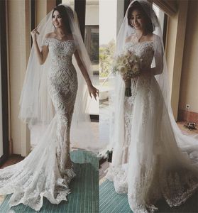 Luksusowe koraliki Suknie ślubne Syrenki z odpinanym pociągiem z koronki na ramię Appliqued Boho Bridal Suknie Custom Made Vestido de Novia