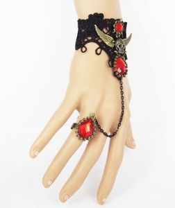 Estilo quente do Dia Das Bruxas do vintage do crânio do pirata asas black lace lady's pulseira banda anel chique clássico requintado elegância