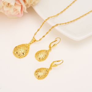 Bella acqua D pendente collana orecchini Set Petalo 14 k Fine oro giallo riempito set di gioielli di tendenza per le donne regalo