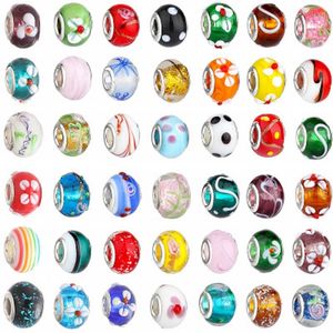 50 adet Mix Renk Cam Boncuk Charms Pretty Avrupa Murano Cam Büyük Büyük Delik Roll Boncuk Charm Fit Bilezikler için Fit Kolye Aksesuarları DHL