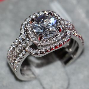 Modeschmuck Handgemachte Kissen schneiden 8mm 5A Zirkon stein 10KT Weißes Gold Füllte Frauen Engagement Hochzeit Band Ring Set