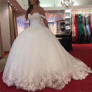 Shoulder White Dresses Off Sleeveless Tiered Ruffle Bridal with Applique Back Lace-up Sweep Train Custom Made Wedding Gowns