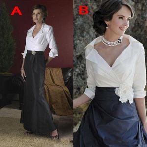 Elegant Black And White Mother Of The Bride Dresses Long Sleeves Floor Length Formal Dress Evening Gowns Custom