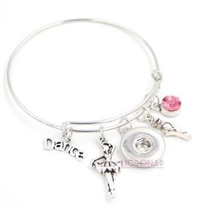 Großhandel Snap-Schmuck „I love Dance“-Armband, erweiterbarer Armreif, Ballerina-Ballettschuh-Druckknopf-Armbänder für tanzende Tänzer-Geschenke