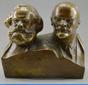 Collectible dekorerade gamla handarbete koppar snidad marx och lenin statuestatue