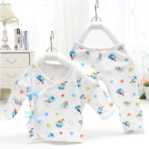 2018 Newborn Baby Clothes Underwear Tops +Pants 2Pcs Boys Girls Warm Sets High Quality Cotton Cartoon Gowns Lace-up Infant Clothes For 0-3M