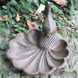 3 peças de ferro fundido forma escudo alimentador pássaro para jardim suporte tigela birdbath pássaro banho antigo colocar no pátio marrom vintage o203e