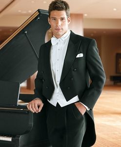 Elegant dubbel-breasted svart tailcoat brudgum tuxedos morgon stil män bröllopskläder män formell prom fest kostym (jacka + byxor + slips + väst) 1008