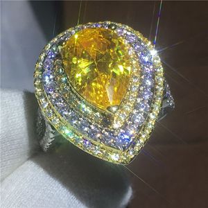 雄大な感覚贅沢な水滴リングナシカット6ct 5aジルコンCZホワイトゴールド充填婚約の結婚式のバンドリング