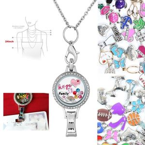 Crachá flutuante Locket ID crachá titular w / 50pcs nenhum Duplicado encantos flutuantes + 30 '' colar de corrente de aço inoxidável Dia das Mães aniversário G