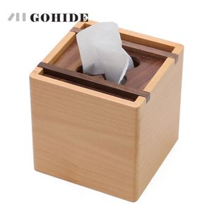 JUH A Modern Fashion Wooden Square Tissue Box Creative Seat Type Roll Paper Tissue Canister Eco-Friendly Wood Table Decoration