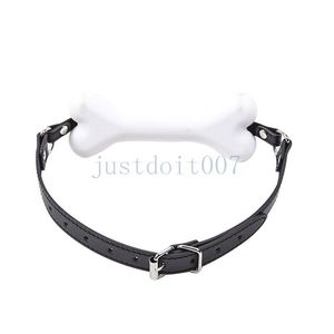 Bondage Branco Sólido De Couro De Silicone Bone Bone Boca Gag Harness Stick Reding Slave # R98