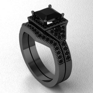 choucong Europa e America Gioielli da fidanzamento per donna Nero 5A zircone cz 10KT Anello per fedi nuziali in oro nero riempito Sz 5-11