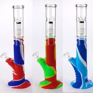 10 Colors Silicone water pipe hookah percolator bong kit with 14 mm glass down stem beaker bong tall oil rigs for smoking