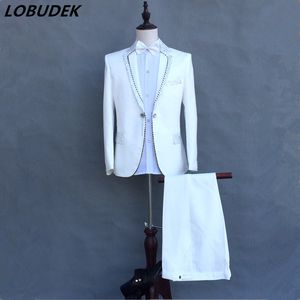 (jacket+pants) Men slim suits Groom wedding dress flashing Sequins Blazers 2 piece sets stage performance Costumes Studio Host show outfits