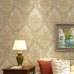 European Style Non-woven Stripes Damask Wallpaper For 3D Stereo Embossed Bedroom Living Room Background Wallpaper AB Collocation