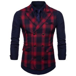 Nibesser plus storlek Vest Men Casual Double Breasted Mens ärmlös kostym Vest Autumn Vintage Plaid Slim Man Waistcoat 4xl