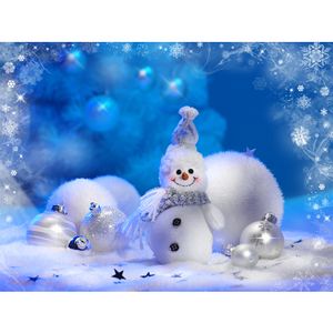 Fiocchi di neve che cadono Simpatico pupazzo di neve Sfondo vinile stampato Palle di Natale bianche Baby Kids Winter Party Photo Booth Sfondo blu