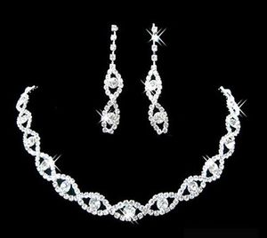 Wholesale rhinestone prom jewelry resale online - Bridal Wedding Prom Jewelry Crystal Rhinestone Diamante Necklace Earring Set DZO