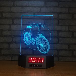 Relógio de bicicleta 3d ilusão luzes noite LED 7 cor mudança de mesa lâmpada de mesa decoração de casa decoração de Natal # R87