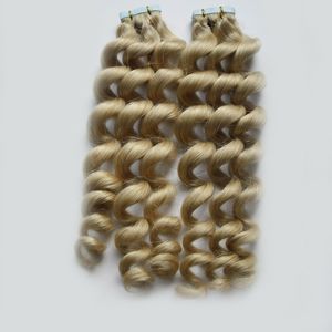 Skóra Weft Tape Hair 40szt Remy Taśma w Ludzkich Hair Extensions luźna fala europejska taśma w przedłużanie włosów styl salonu