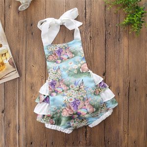 2018 Vestiti per bambini Vestiti per neonate Cartoon Bunny Ruffle Pagliaccetto Costume di Pasqua Tuta Principessa Bambini Abbigliamento per ragazze