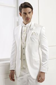 Klasyczny design Ivory Groom Tuxedos Notch Lapel Dwa Przycisk Groomsmen Męskie Garnitury Ślubne Doskonały mężczyzna 3 szt. Garnitury (kurtka + spodnie + kamizelka + krawat) 97