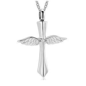 Mode Smycken Angel Wings Cross Halsband Minnesmärke Urn Halsband Religiös Cremation Ashes Keepsake Smycken Rostfritt stål