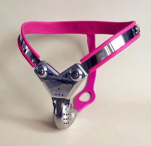 Cintura di castità Dispositivo maschile in acciaio inossidabile di colore rosa con gabbia per cazzi Schiava del sesso Blocco del pene BDSM Giocattolo per adulti per uomini