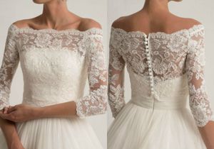 Jaqueta de casamento de renda para vestidos de casamento sem alças elegante manga longa jaquetas de renda branca acessórios de casamento branco applique marfim bolero