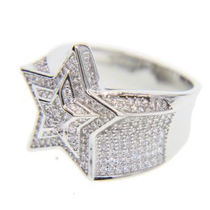 Qualidade superior #9 10 11 completo micro pave cz casamento noivado hip hop bling forma de estrela legal menino de rua bling gelado para fora cz anel S18101607