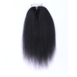 Kinky Straight 100% Human Hair Lace Closure Bleached Knots Free Middle 3 Part
