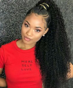 İnsan Saç Afro Kinky Kıvırcık at kuyruğu Uzantıları Siyah Kadınlar Kinky Kıvırcık İpli at kuyruğu Hairpieces Doğal Kinky Pony Tail Curl 160g için