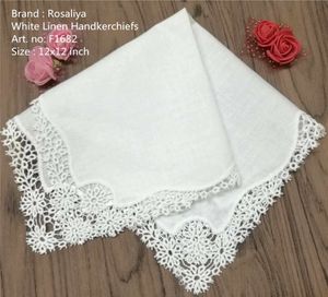 Set di 12 asciugamani per gli ospiti alla moda, fazzoletti da donna, fazzoletti da sposa, fazzoletti di lino margherita, fazzoletto di pizzo ricamato all'uncinetto, 30,5 x 30,5 cm