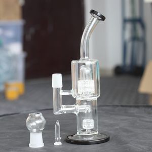 10 Inch Tall svart glasbong med dubbel Matrix Perc Water Pipe bong perkolator ansluten till bottenglas oljeriggar bong 18mm hane