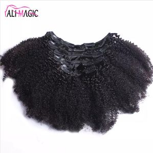 Clip Indian Human Hair Extension Coarse Yaki Kinky Curly Clip In Hair Extensions 100% Brazilian Human Remy Hair 7 Pieces And 120g/Set