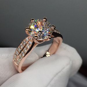 Choucongファッションジュエリー女性ローズゴールドカラーリングダイヤモンド925銀の婚約の結婚式のバンドリング